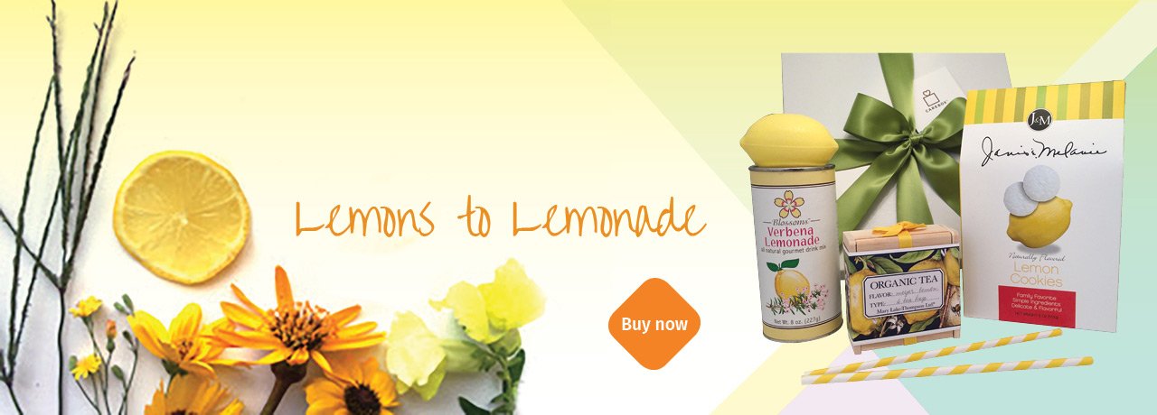 Lemons to Lemonade Gift Box includes cookies, lemonade and lemon tea