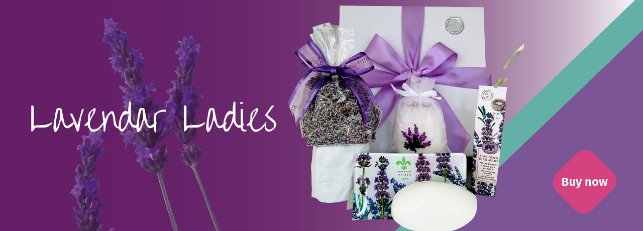 Lavender bath and body gift set with cream, soap, plate, lavender buds