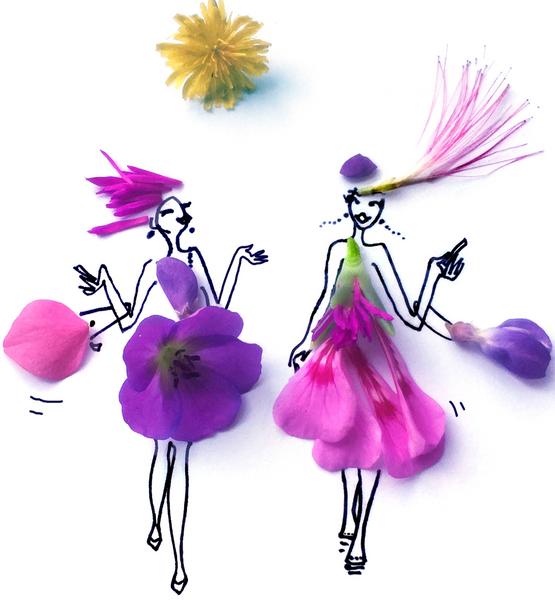 Two Ladies walking and wearing lavender
