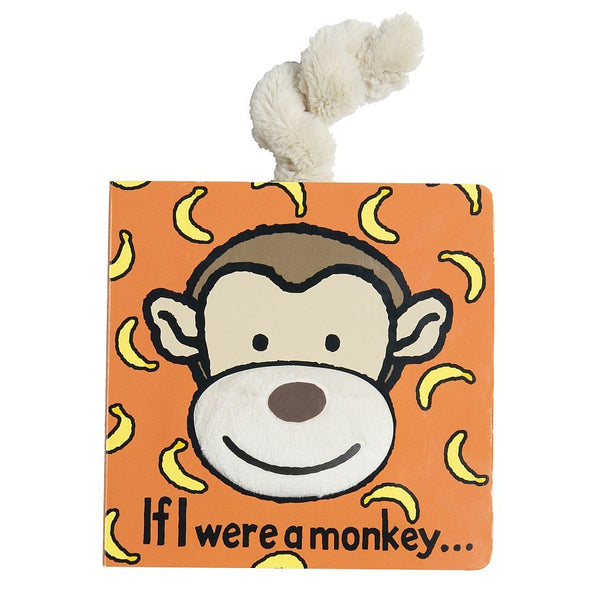 Monkey book with the face of a monkey, little bananas, and a tail that a child can touch. 